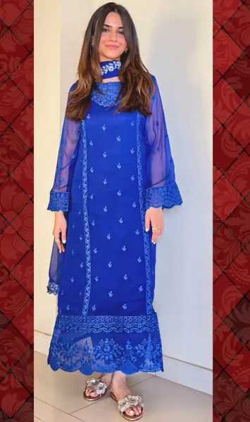 Pakistani Orginal Femenite Chiffon Stitched 3 Pcs _ Blue